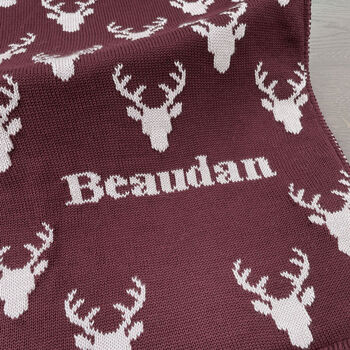 Personalised Knitted Stag Baby Blanket, 4 of 12