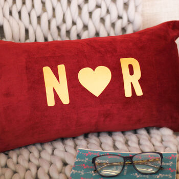 Personalised Initials Heart Velvet Cushion Couples Gift, 4 of 5