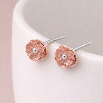 Sterling Silver And Rose Gold Poppy Flower Stud Earrings, 2 of 4