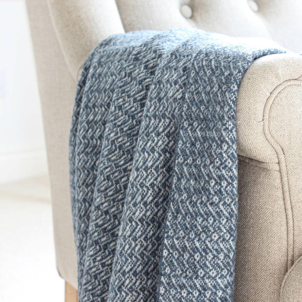 Anglesey Blue Lambswool Throw By Marquis & Dawe