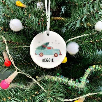 Ceramic Decoration With Retro Car And Christmas Tree, 2 of 4