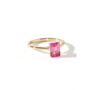 Yellow Gold Octagon Created Pink Sapphire Ring, thumbnail 3 of 5
