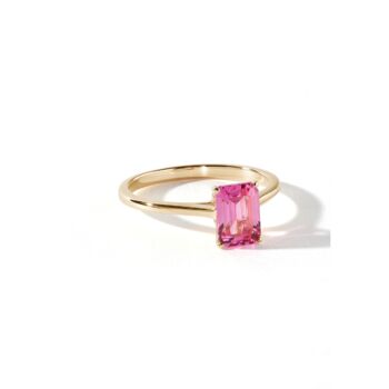 Yellow Gold Octagon Created Pink Sapphire Ring, 3 of 5