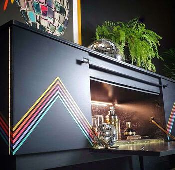Vintage Cocktail Cabinet With Metallic Geometric Design, 6 of 6