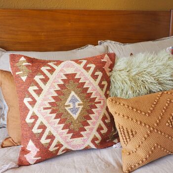 Turkish Kilim Rust Diamond Cushion, 5 of 12