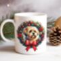 Personalised Shorthaired Lhasa Apso Christmas Wreath Dog Mug, thumbnail 1 of 2