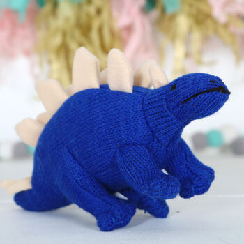Blue Stegosaurus Dinosaur Rattle With Personalised Bag, 3 of 3