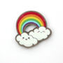 Rainbow Wooden Pin Badge With Cute Kawaii Clouds, thumbnail 2 of 3
