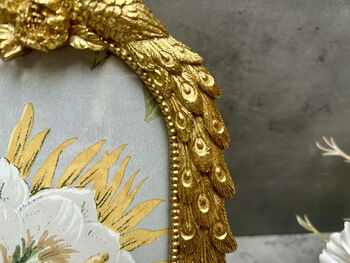 Aged Gold Coloured Peacock Photo Frame – 6x4 Inch Freestanding, 9 of 12