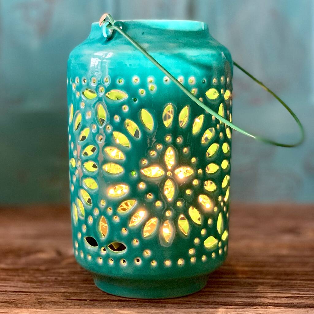 Turquoise Punched Detail Lantern By London Garden Trading ...