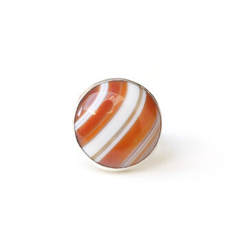 Orange Banded Agate Gemstone Ring Set In Silver, 5 of 6