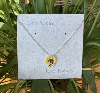 Sunflower And Bee Yellow Flower Necklace, 3 of 4