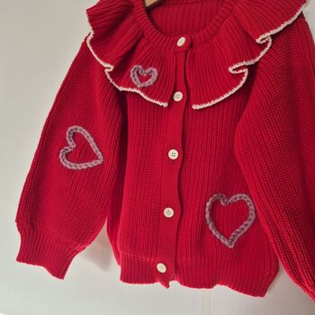 Valentines Hand Embroidered 'Hearts' Cardigan Baby And Toddler, 5 of 7