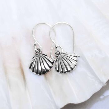 Sterling Silver Clam Shell Dangly Earrings, 2 of 8