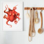 Framed Red Octopus Print, thumbnail 1 of 2