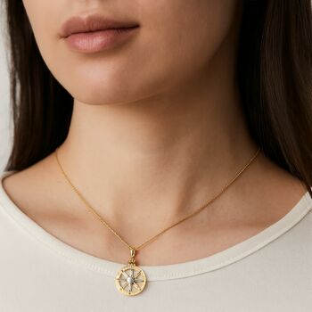 Personalised 9ct Gold Compass Pendant – Two Tone Travel Keepsake, 2 of 8