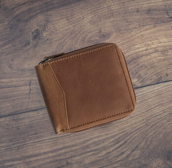 Men's Zip Around Cognac Leather Wallet Soft Leather Rfid Protected, 2 of 7