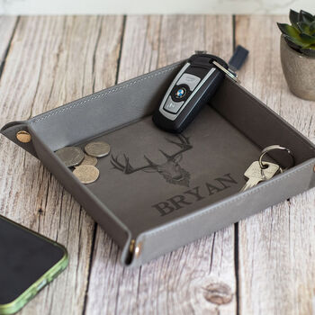 Stag Name Snap Up Pu Leather Desk Tidy Storage Tray, 5 of 6