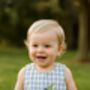 Baby Boy’s First Birthday Romper – Blue Gingham Cotton, thumbnail 2 of 11