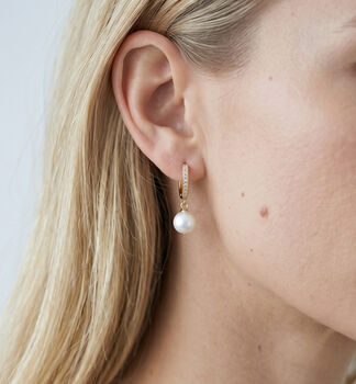 Shinju 18 K Gold Plated Pearl Hoops Huggies, 4 of 6
