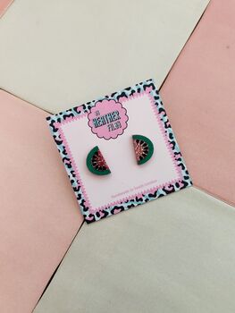 Watermelon Slice Stud Earrings / Summer Fruit Jewellery / Summer Holiday Earrings, 5 of 5