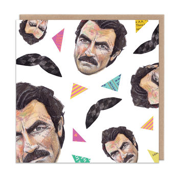 Selleck And Moustache Pattern Greetings Card, 2 of 2