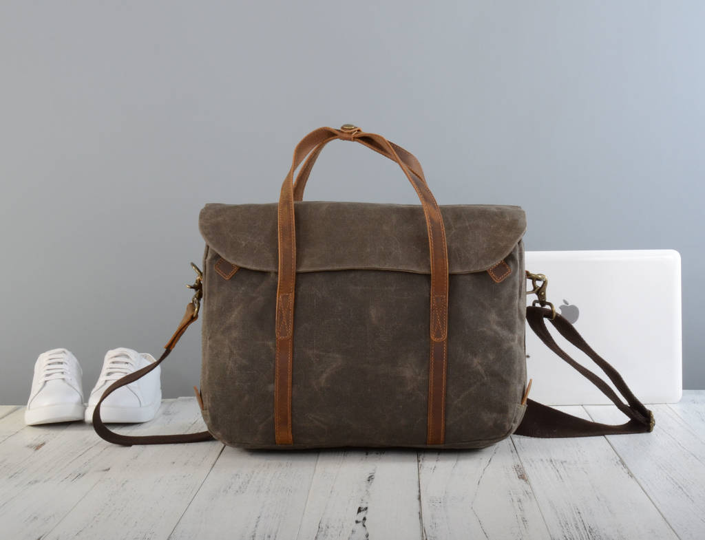 Waxed Canvas Cross Body Laptop Bag By EAZO