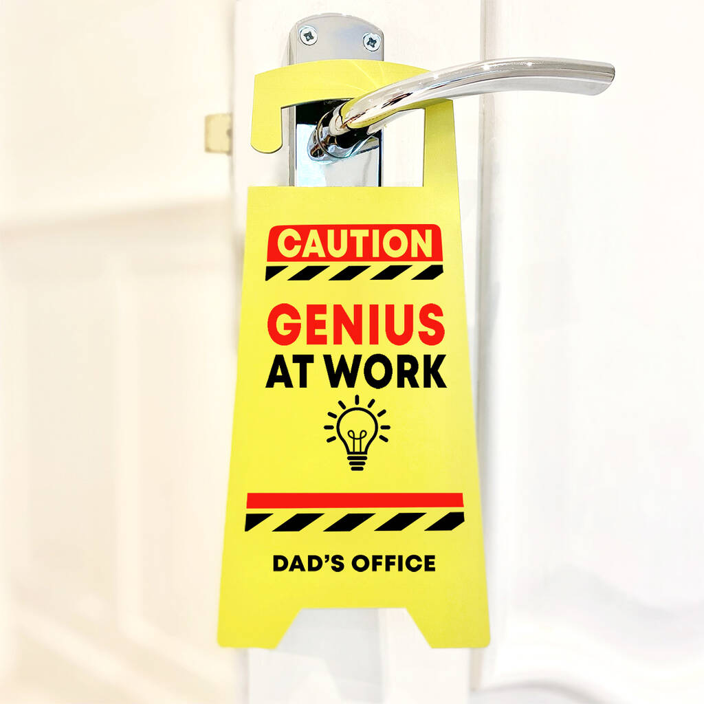Personalised Caution 'Genius At Work' Door Hanger, 1 of 2