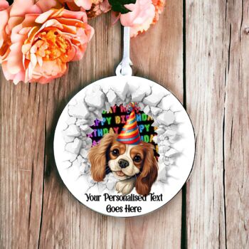 Personalised King Charles Spaniel Birthday Break Through Dog, 6 of 8