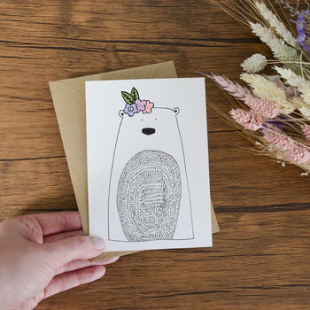 Illustrated Bear Floral Crown Greeting Card, 3 of 4