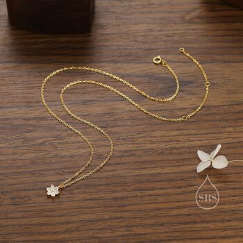 Sterling Silver Tiny Cz Flower Necklace, 3 of 10