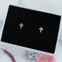 Petite Zircon Cross Stud Earrings, thumbnail 1 of 2