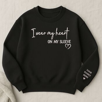 Personalised I Wear My Heart On My Sleeve Unisex Sweatshirt With Names On Sleeve, 7 of 12