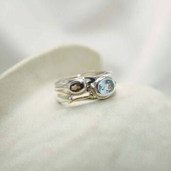 Organic Smokey Quartz And Blue Topaz Ring, 4 of 9