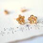 Plumeria Gold And Rose Gold Flower Stud Earrings, thumbnail 4 of 11