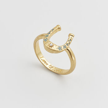 Lucky In Love Gold Horseshoe Ring With Hidden Engraving, 3 of 11