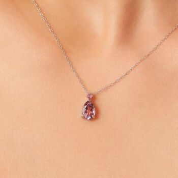 Pink Ruby And Amethyst Pear Cut Pendant Necklace In Sterling Silver And Gold Vermeil, 2 of 11
