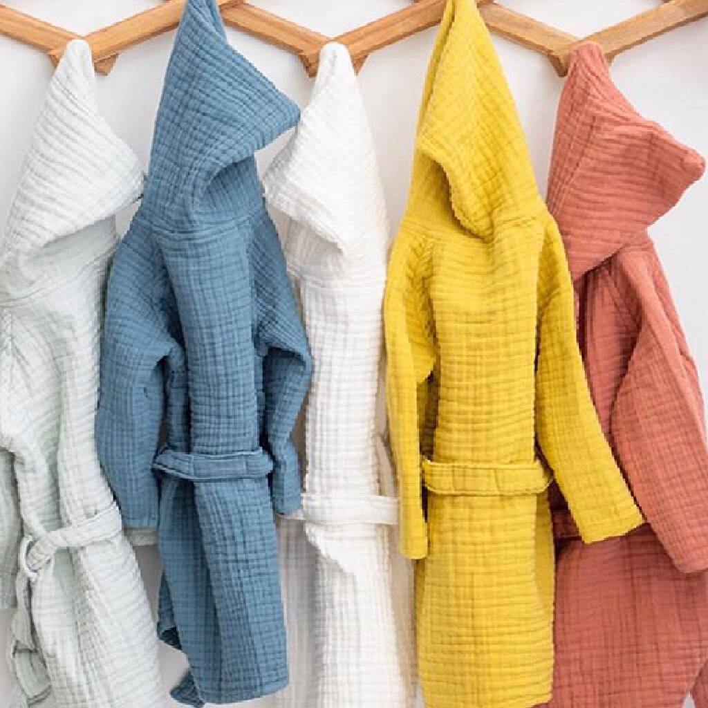 Terracotta Organic Cotton Muslin Children's Bathrobe By Bebeach Kids