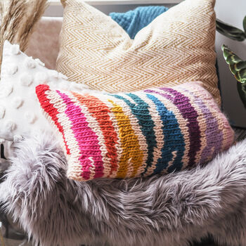 Rainbow Zebra Print Cushion Cover Knitting Kit, 5 of 7