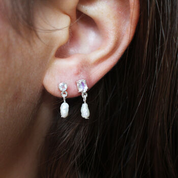 Oval Moonstone And Pearl Earrings 9ct Gold Or Silver, 5 of 7