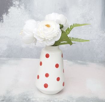 Off White Peony And Fern Bouquet In Spotted Vase, 3 of 4