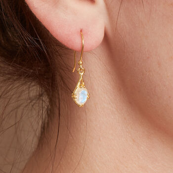 White Moonstone Gold Plated Silver Antique Drop Earrings, 2 of 7