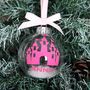 Pink Fairy Castle Personalised Christmas Tree Bauble, thumbnail 1 of 2