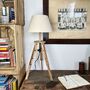 Wooden Tripod Lamp With Linen Shade, thumbnail 1 of 5