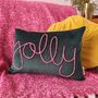 Jolly Embroidered Velvet Christmas Cushion, thumbnail 3 of 3