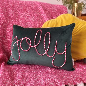 Jolly Embroidered Velvet Christmas Cushion, 3 of 3