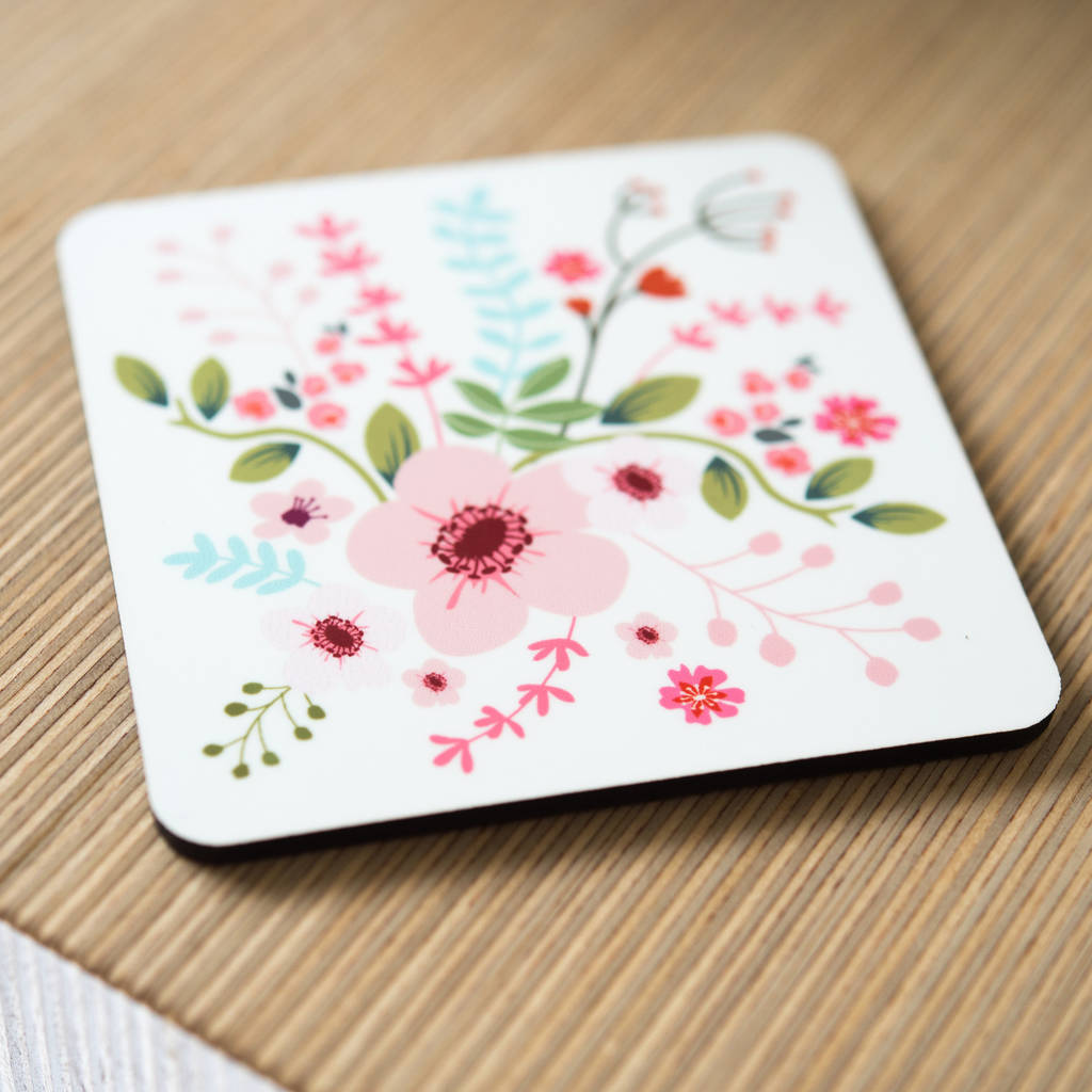 four floral coasters by oh so cherished