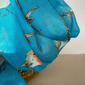 Watercolour Robins Print Scarf In Turquoise, 2 of 3