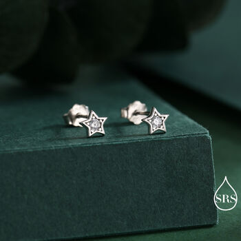 Tiny Cz Star Stud Earrings In Sterling Silver, 2 of 12