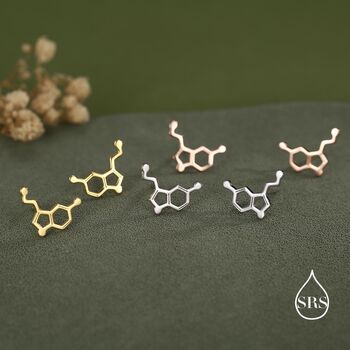 Happiness Molecules Serotonin Stud Earrings In Sterling Silver, 3 of 12